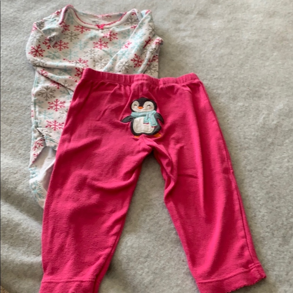 Snowflake bodysuit and matching penguin leggings